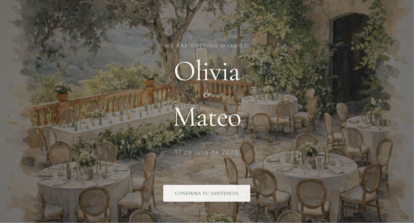 The Mediterranean Invitation — cream paper tones, deep green accents and a cinematic hero opening for destination weekends.