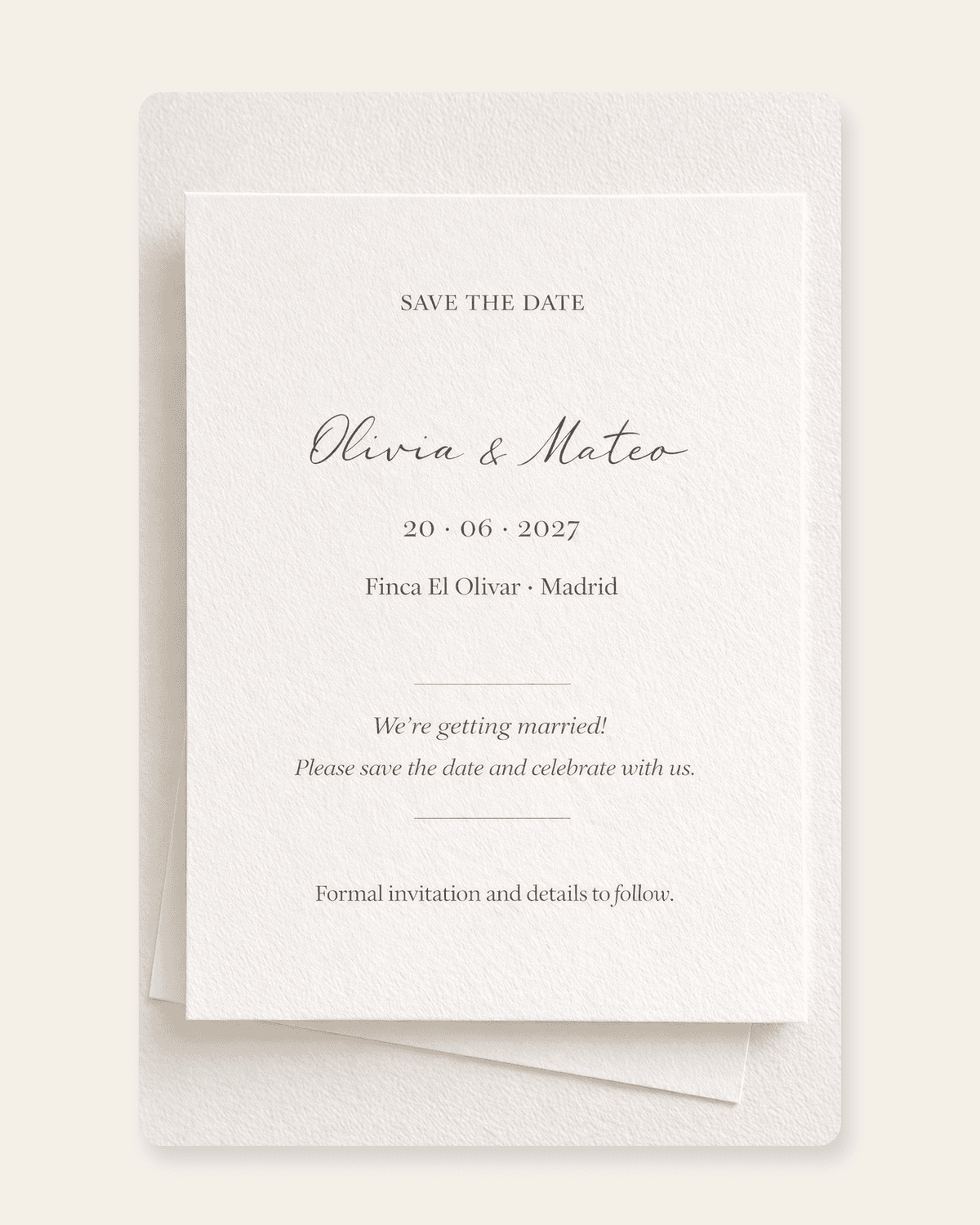 Linen Save the Date as a finished wedding announcement