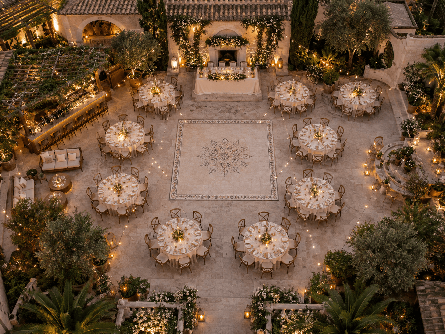 Layout mediterráneo o de jardín para 100 invitados