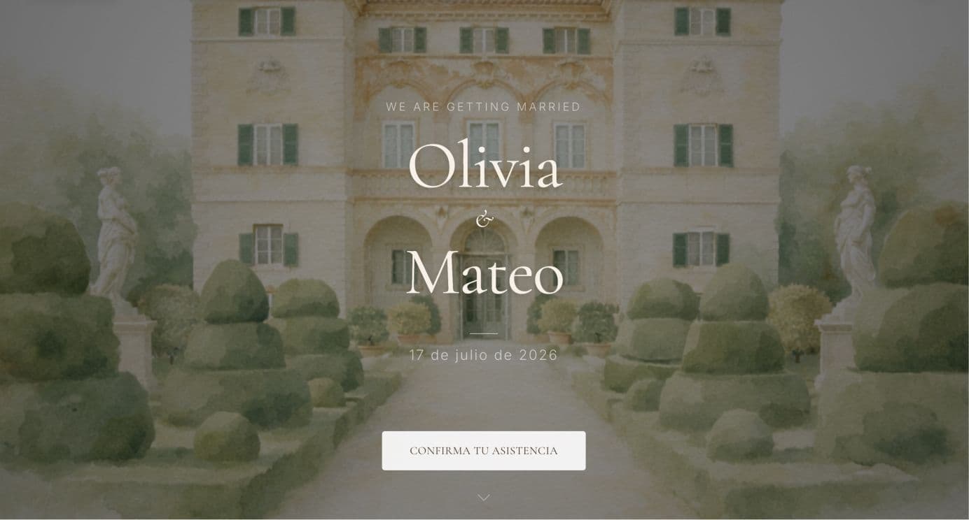 Classic English Invitation — parchment tones, restrained gold hairlines and estate-inspired serif typography.