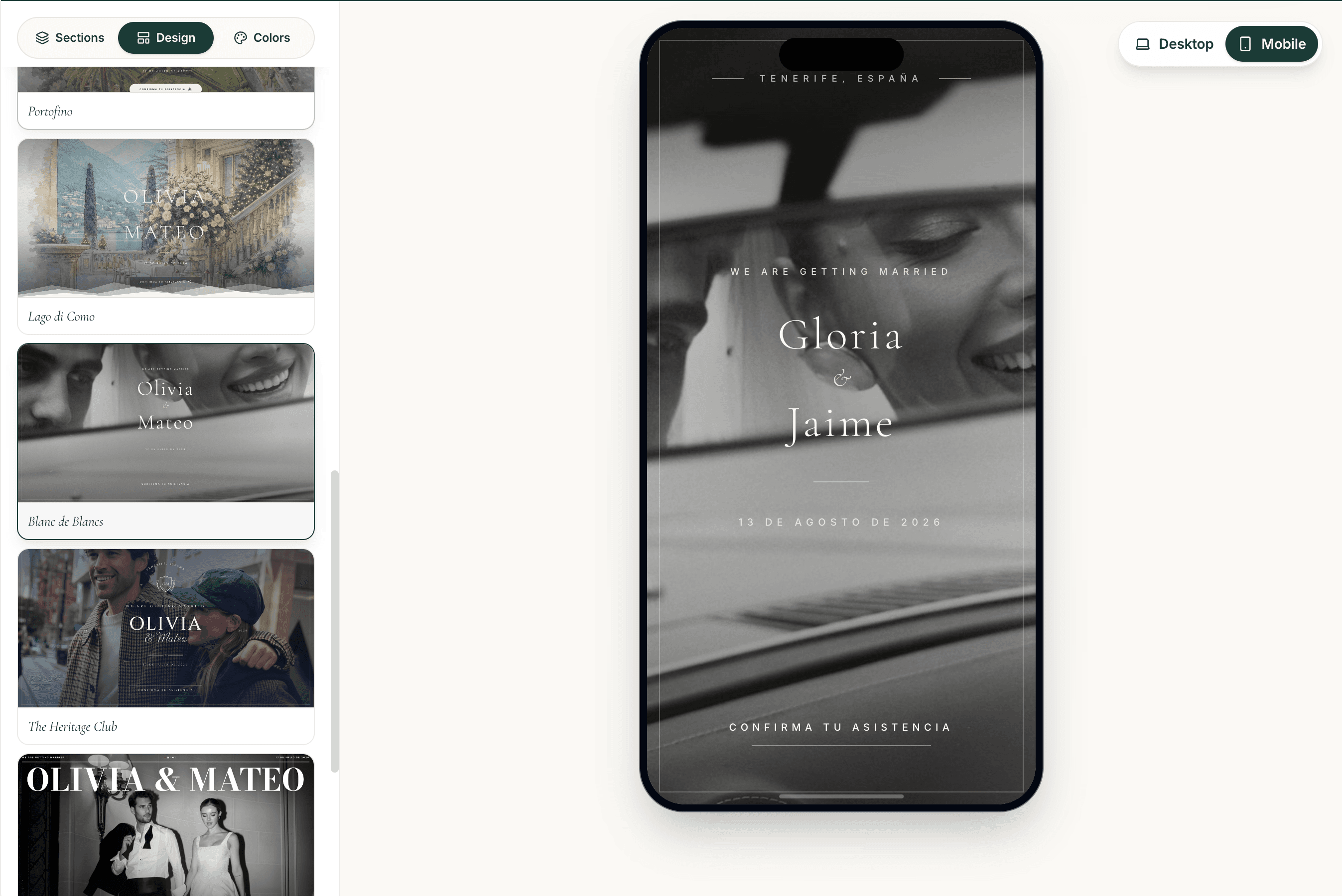 mobile preview of a digital wedding invitation and guest-facing RSVP experience