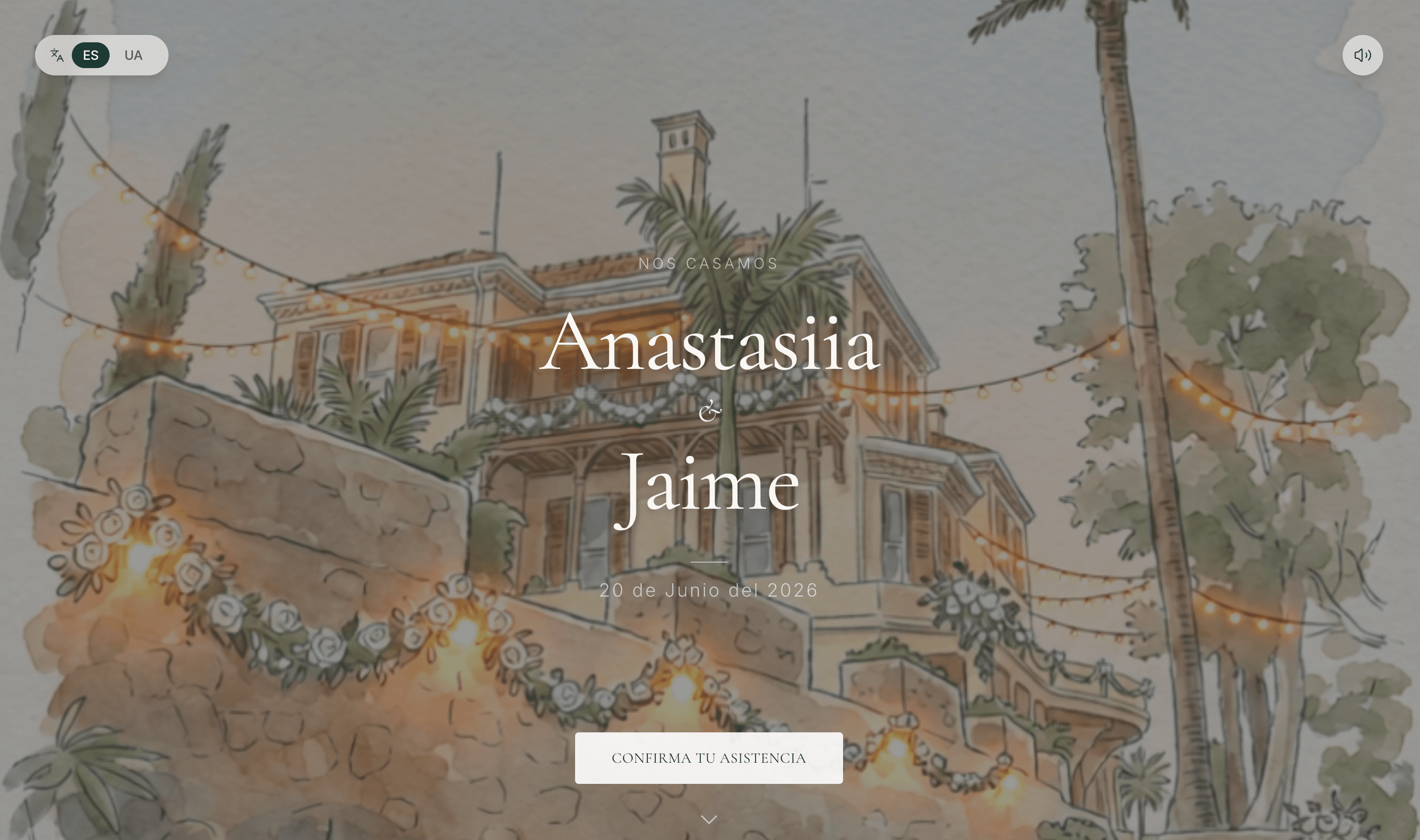 Vista completa de escritorio de la invitación real de Anastasiia y Jaime