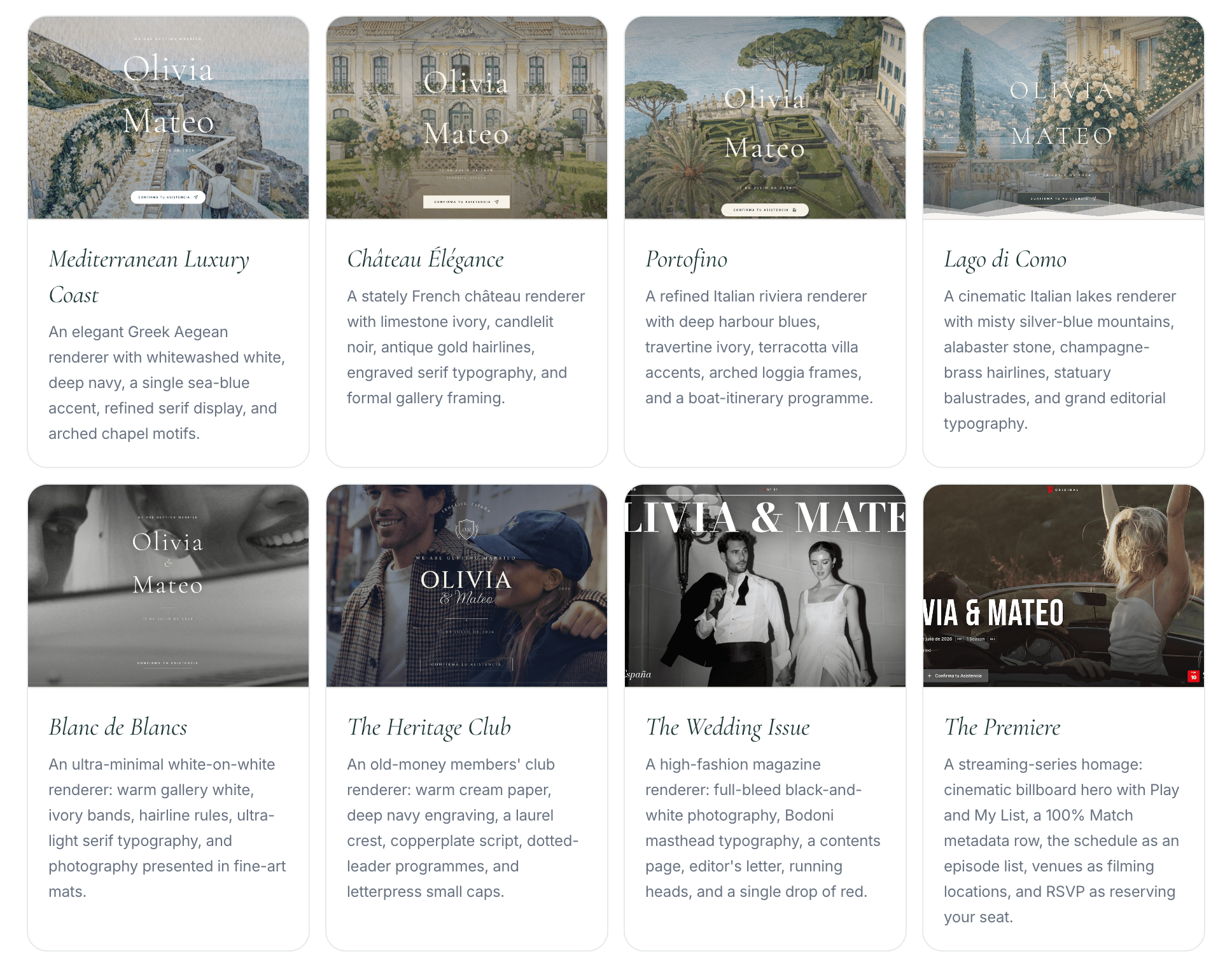 The Wedy invitation design selection screen with curated premium templates